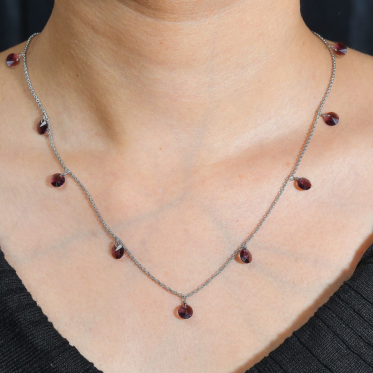 J Francis Embellished with Foilback Amethyst Color Crystal by Swarovski Necklace in Rhodium Over Sterling Silver 18 Inches image number 2