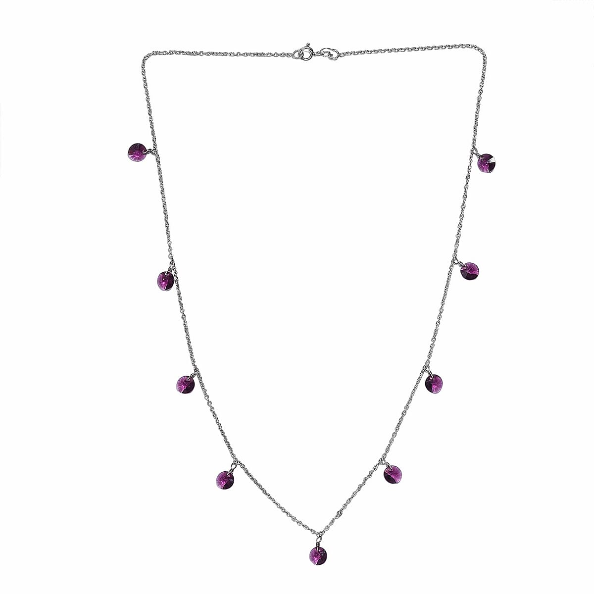 J Francis Embellished with Foilback Amethyst Color Crystal by Swarovski Necklace in Rhodium Over Sterling Silver 18 Inches image number 3