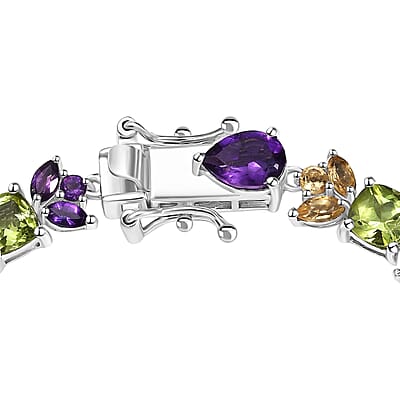 GP Royal Art Deco Collection Premium Rose De France Amethyst and Multi Gemstone 15.20 ctw Bracelet in Rhodium Over Sterling Silver (7.25 In)