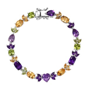 GP Royal Art Deco Collection Premium Rose De France Amethyst and Multi Gemstones 13.80 ctw Linking Bracelet in Rhodium Over Sterling Silver (6.50 In)