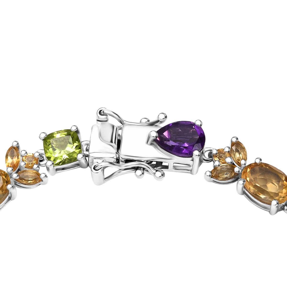 GP Royal Art Deco Collection Premium Rose De France Amethyst and Multi Gemstones 13.80 ctw Linking Bracelet in Rhodium Over Sterling Silver (6.50 In) image number 3