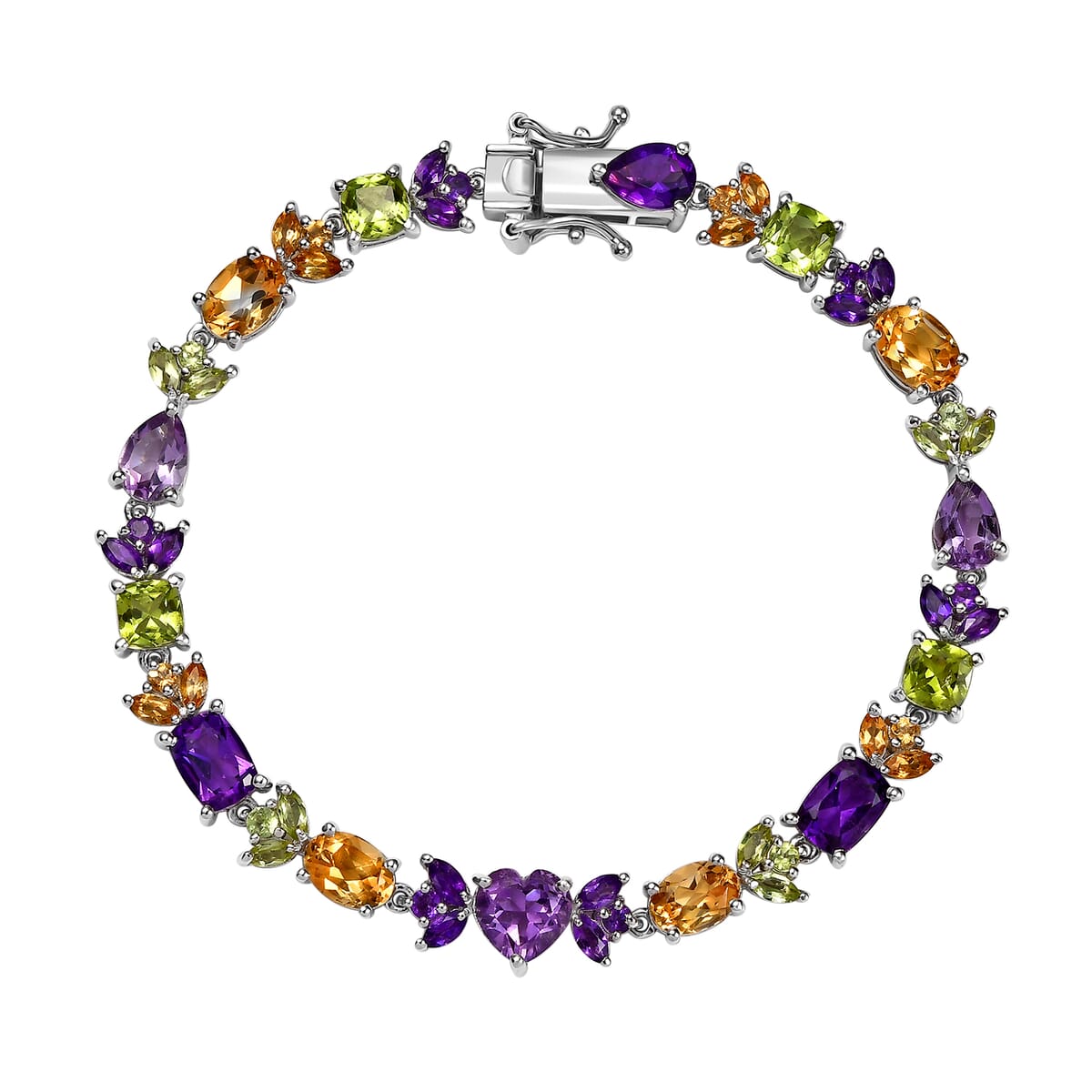 GP Royal Art Deco Collection Premium Rose De France Amethyst and Multi Gemstones 16.10 ctw Linking Bracelet in Rhodium Over Sterling Silver (8.00 In) image number 0