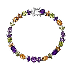 GP Royal Art Deco Collection Premium Rose De France Amethyst and Multi Gemstones 16.10 ctw Linking Bracelet in Rhodium Over Sterling Silver (8.00 In)