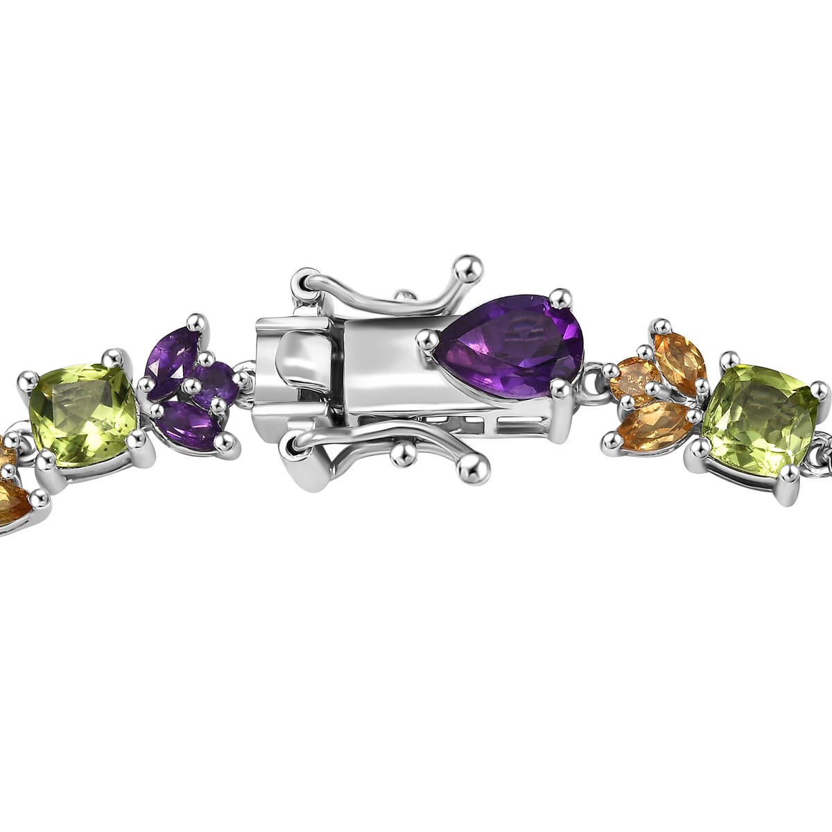 GP Royal Art Deco Collection Premium Rose De France Amethyst and Multi Gemstones 16.10 ctw Linking Bracelet in Rhodium Over Sterling Silver (8.00 In) image number 3