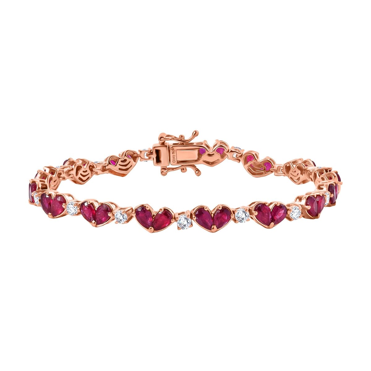 Epic Deal Niassa Ruby (FF) and White Zircon 11.70 ctw Hearts Bracelet (7.25 In) in 18K Vermeil YG Sterling Silver image number 0