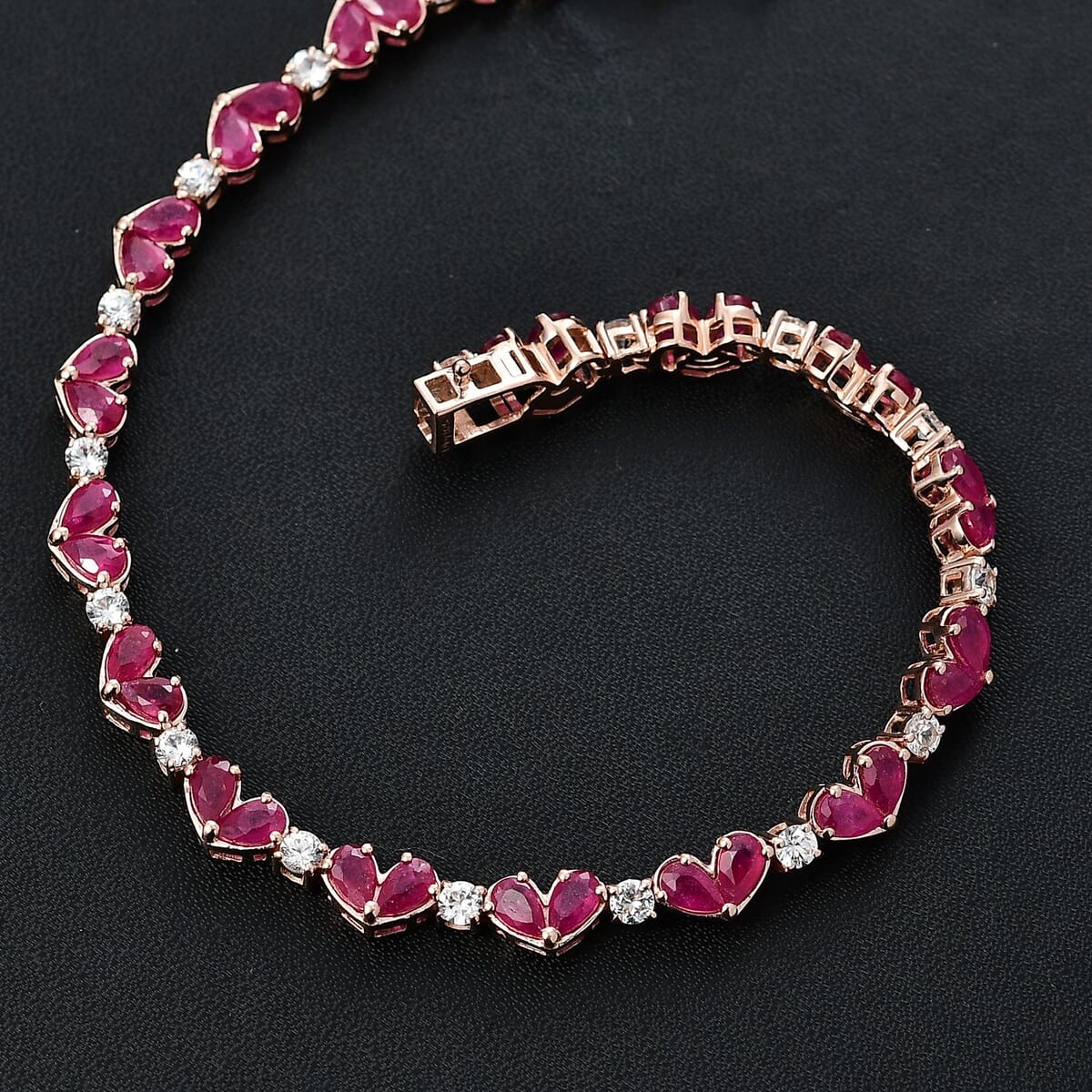 Epic Deal Niassa Ruby (FF) and White Zircon 11.70 ctw Hearts Bracelet (7.25 In) in 18K Vermeil YG Sterling Silver image number 1