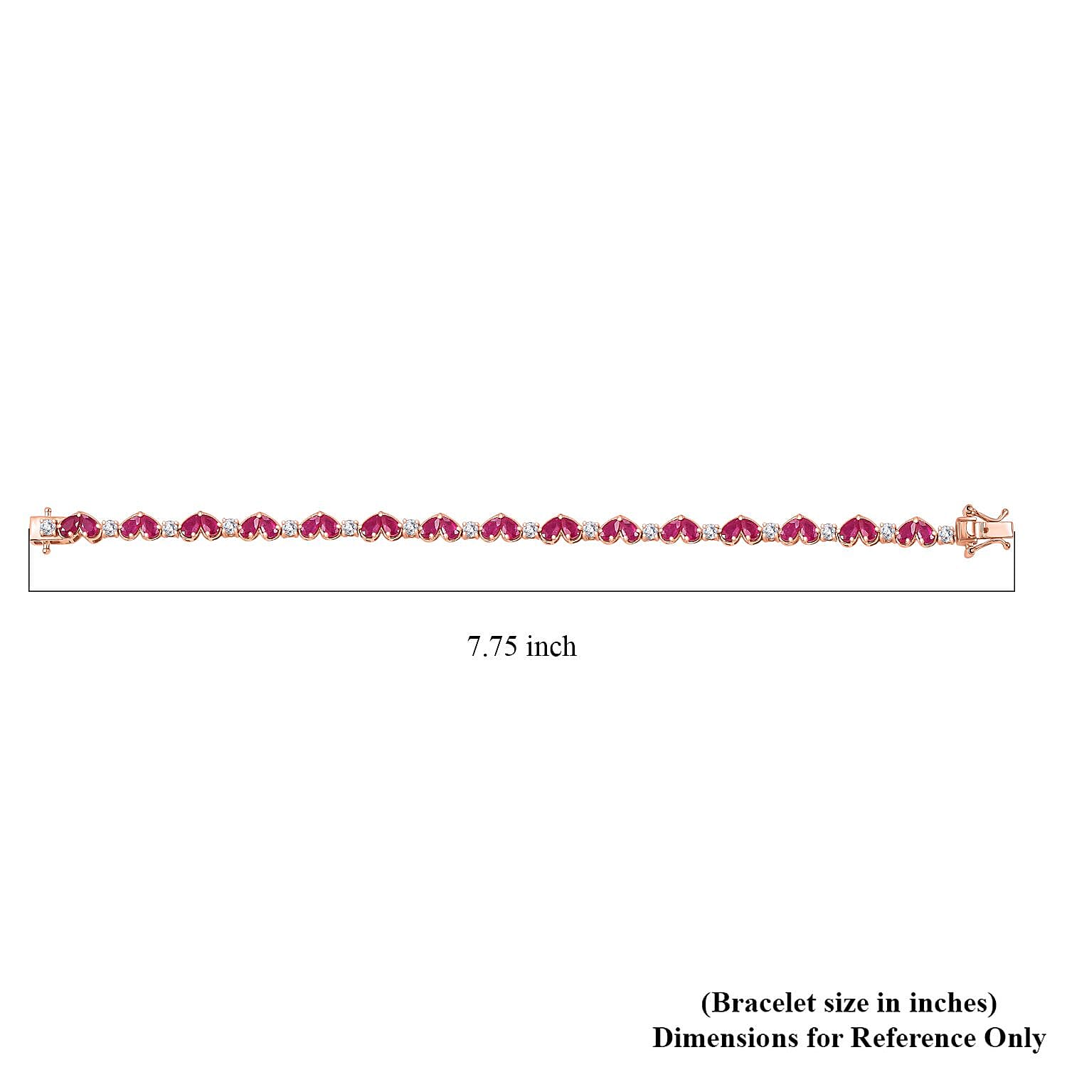 D'Joy Niassa Ruby (FF) and White Zircon 11.70 ctw Heart Bracelet in 18K Vermeil Rose Gold Over Sterling Silver (7.25 In)