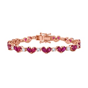 Niassa Ruby (FF) and White Zircon 10.50 ctw Heart Bracelet in 18K Vermeil Rose Gold Over Sterling Silver (6.50 In)