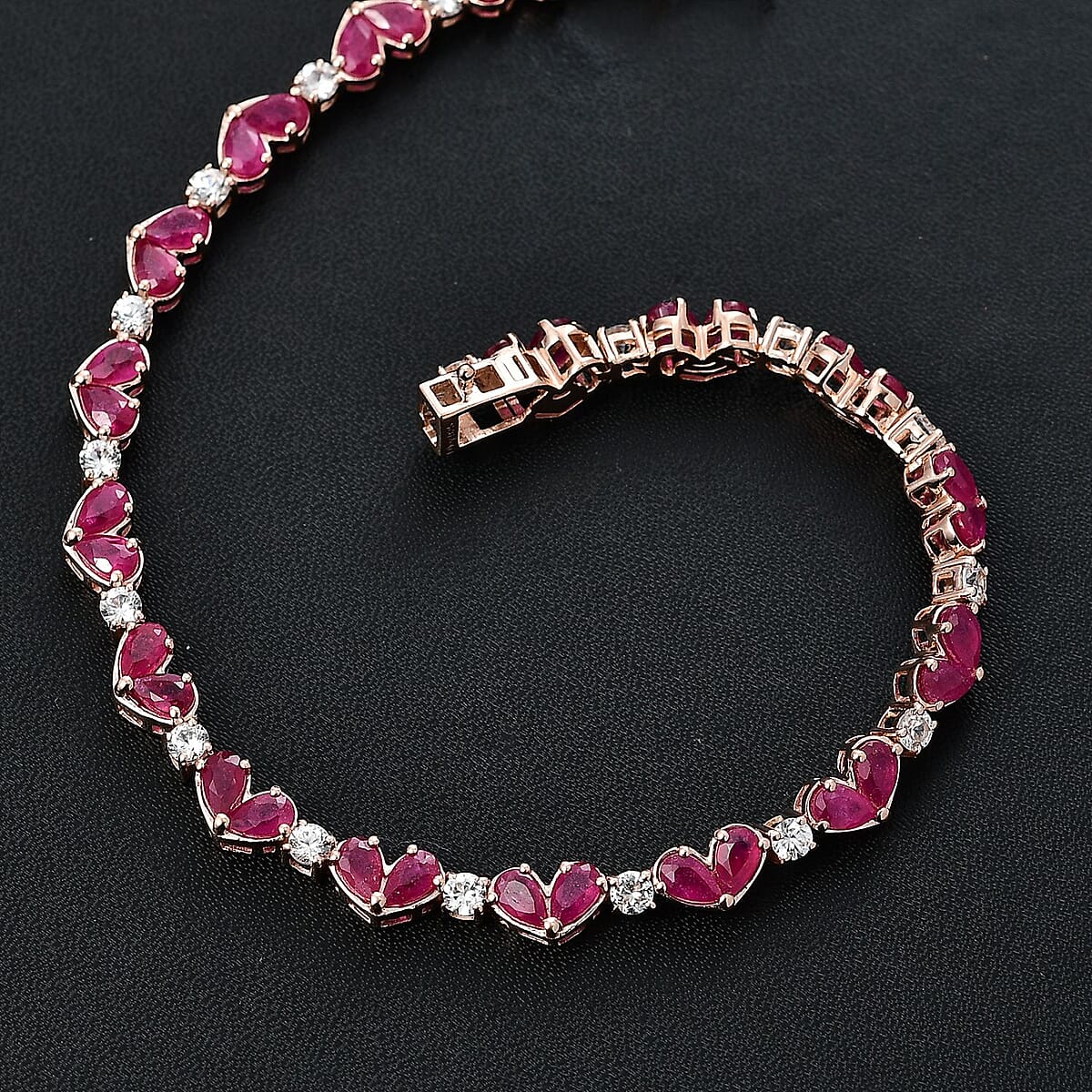 D'Joy Niassa Ruby (FF) and White Zircon 10.50 ctw Heart Bracelet in 18K Vermeil Rose Gold Over Sterling Silver (6.50 In) image number 1