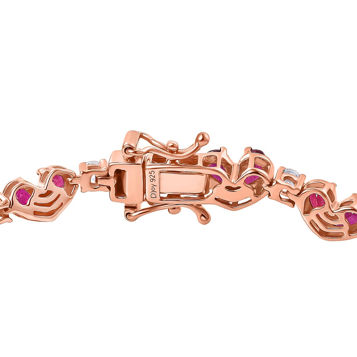 D'Joy Niassa Ruby (FF) and White Zircon 10.50 ctw Heart Bracelet in 18K Vermeil Rose Gold Over Sterling Silver (6.50 In) image number 3