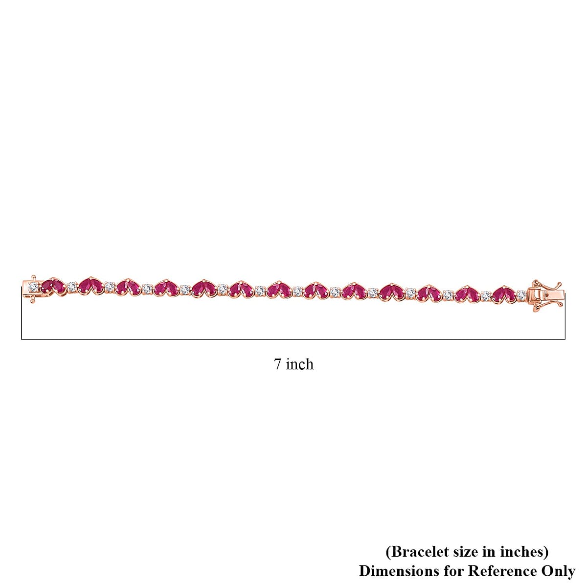 D'Joy Niassa Ruby (FF) and White Zircon 10.50 ctw Heart Bracelet in 18K Vermeil Rose Gold Over Sterling Silver (6.50 In) image number 4