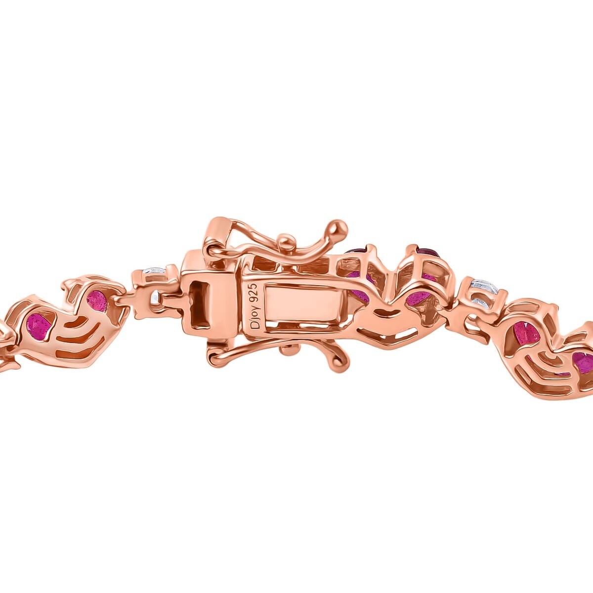 Niassa Ruby (FF) and White Zircon 12.50 ctw Heart Bracelet in 18K Vermeil Rose Gold Over Sterling Silver (8.00 In) image number 3