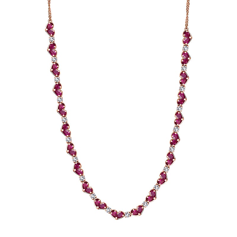 D'Joy Epic Deal Niassa Ruby (FF) and White Zircon 15.50 ctw Heart Necklace in 18K Vermeil Rose Gold Sterling Silver 18 Inches