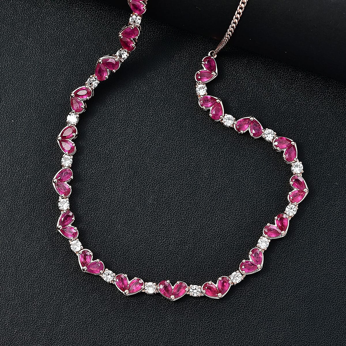Epic Deal Niassa Ruby (FF) and White Zircon 15.50 ctw Heart Necklace in 18K Vermeil Rose Gold Sterling Silver 18 Inches image number 1
