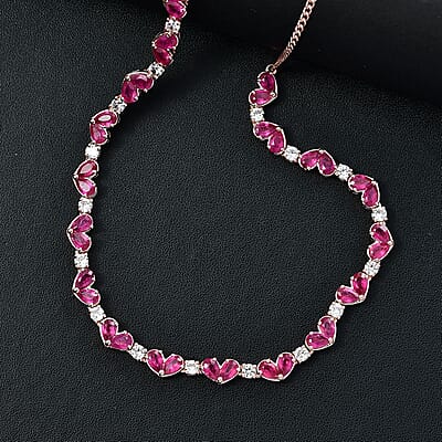 D'Joy Epic Deal Niassa Ruby (FF) and White Zircon 15.50 ctw Heart Necklace in 18K Vermeil Rose Gold Sterling Silver 18 Inches