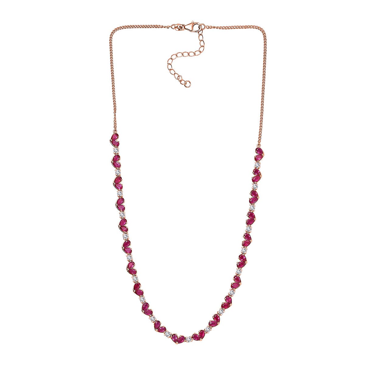 Epic Deal Niassa Ruby (FF) and White Zircon 15.50 ctw Heart Necklace in 18K Vermeil Rose Gold Sterling Silver 18 Inches image number 3