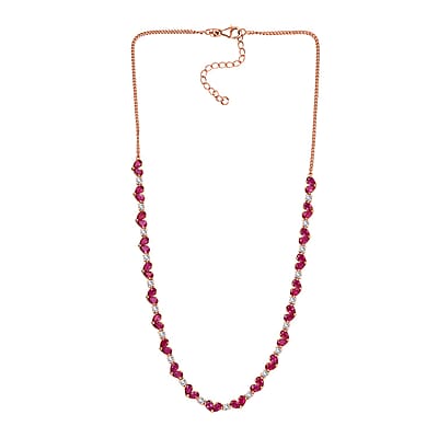 D'Joy Epic Deal Niassa Ruby (FF) and White Zircon 15.50 ctw Heart Necklace in 18K Vermeil Rose Gold Sterling Silver 18 Inches
