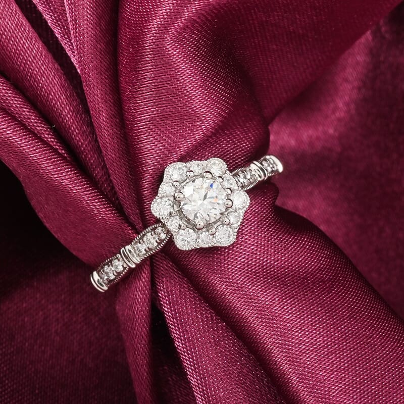 Modani G VVS1 White Diamond Vintage Floral Ring in 950 Platinum 0.54 ctw (Size 10.0)