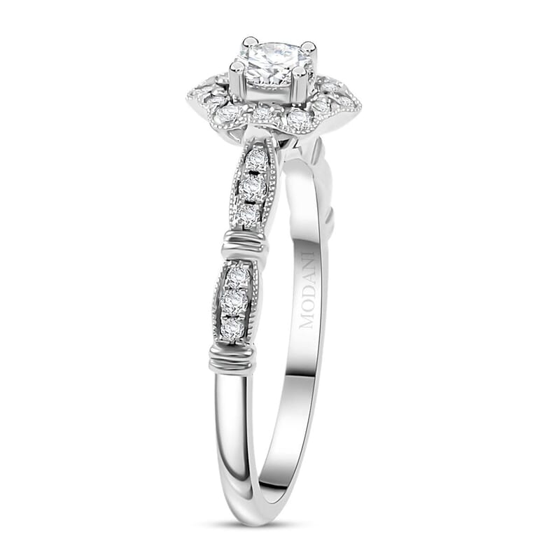 Modani G VVS1 White Diamond Vintage Floral Ring in 950 Platinum 0.54 ctw (Size 10.0)