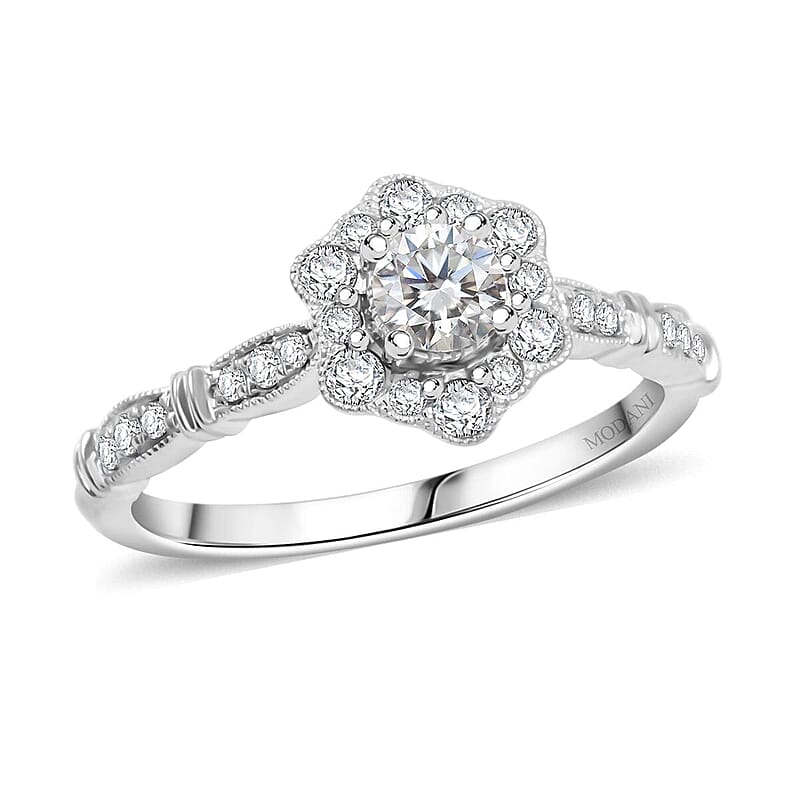 Modani G VVS1 White Diamond Vintage Floral Ring in 950 Platinum 0.54 ctw (Size 12.0)