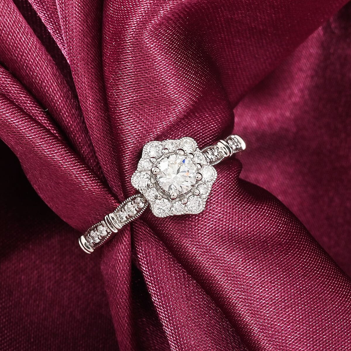 Modani G VVS1 White Diamond Vintage Floral Ring in 950 Platinum 0.54 ctw (Size 8.5) image number 1