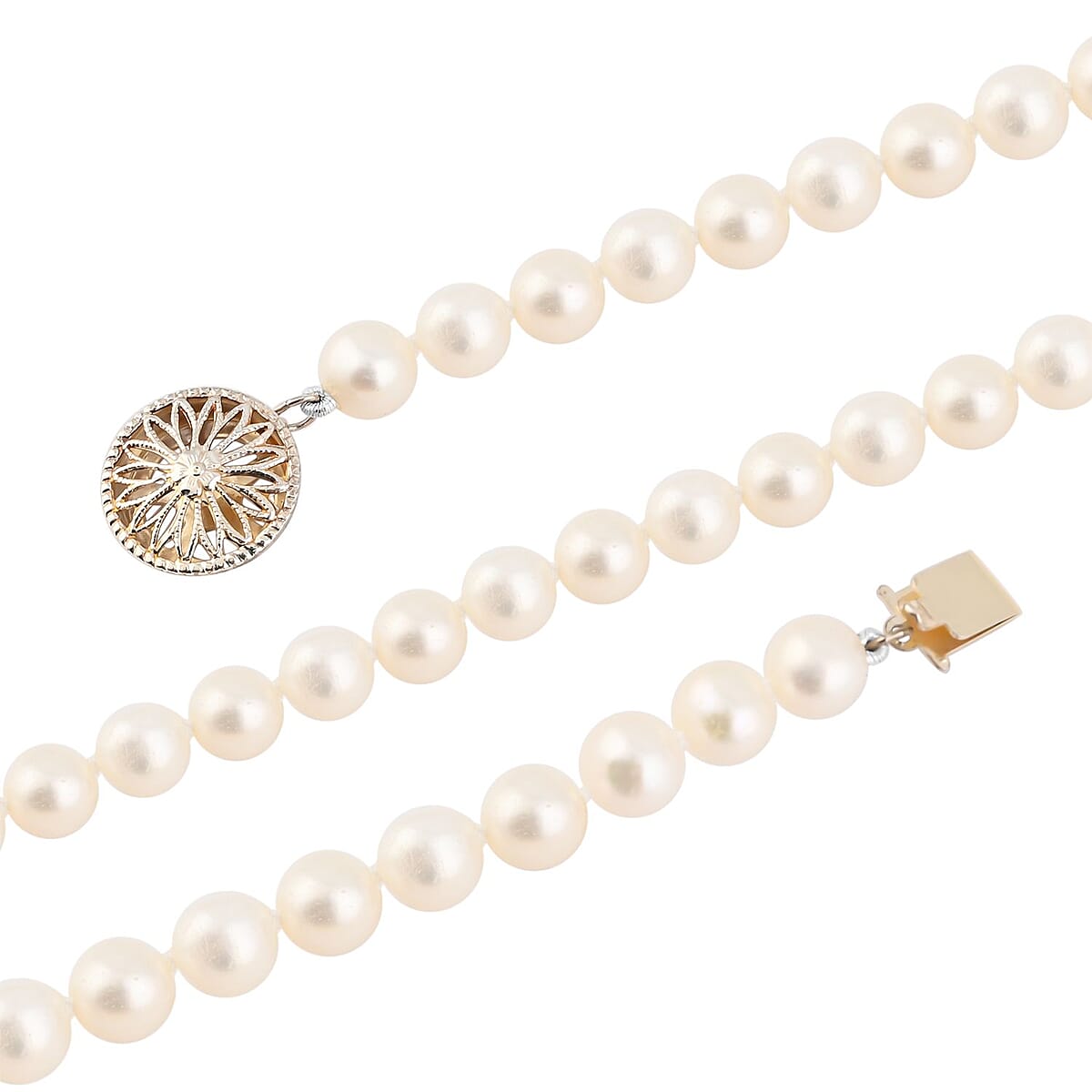 Freshwater Pearl 4.5mm Flower Clasp Necklace in Goldtone 20 Inches image number 2