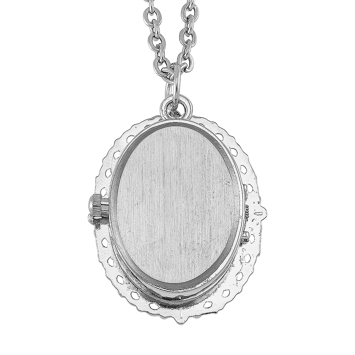 Strada Cameo Japanese Movement Pocket Watch in Silvertone with Stainless Steel Chain (36 Inches) 3.80 ctw image number 4