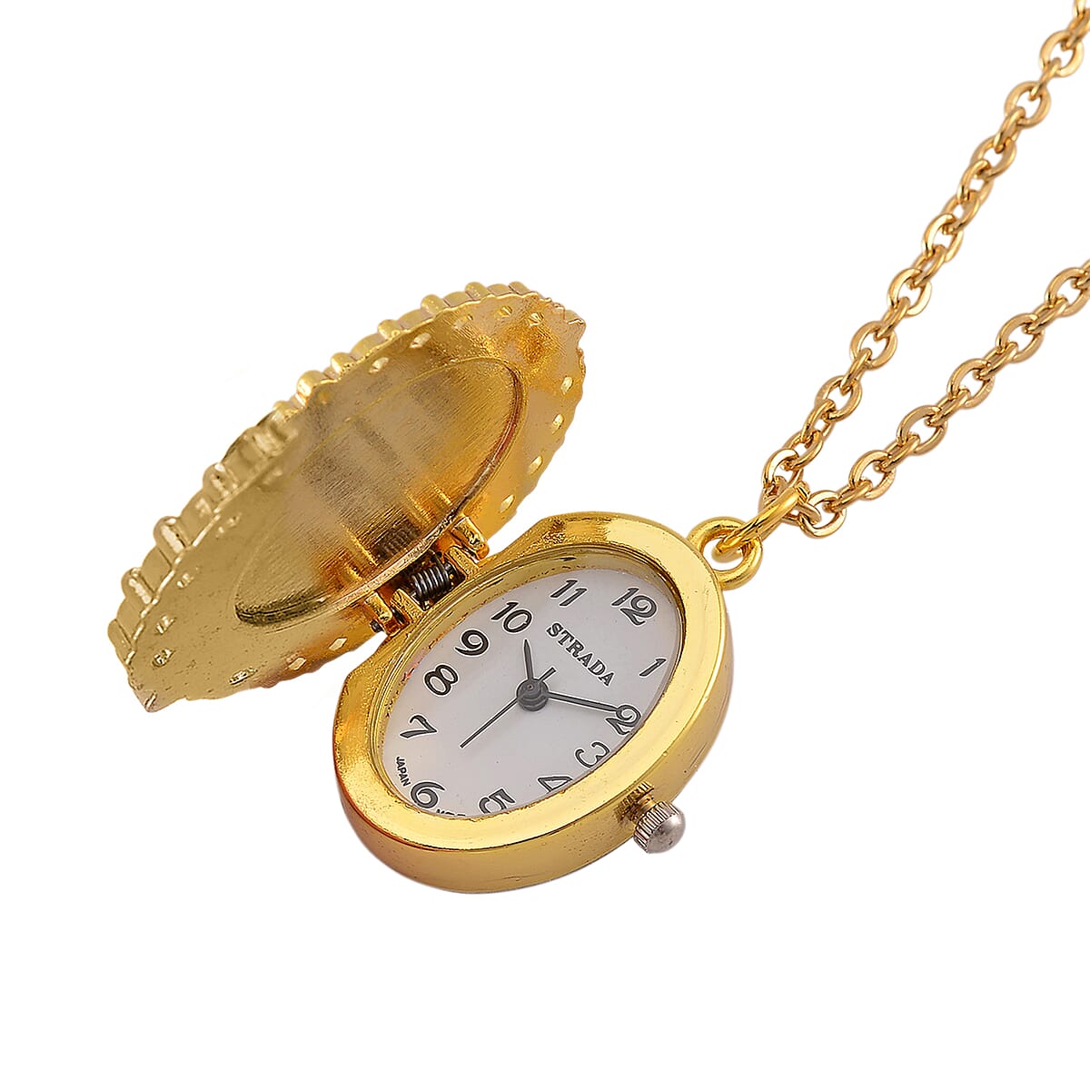 Strada Cameo Japanese Movement Pocket Watch in Goldtone with ION Plated YG Stainless Steel Chain (36 Inches) 3.80 ctw image number 2