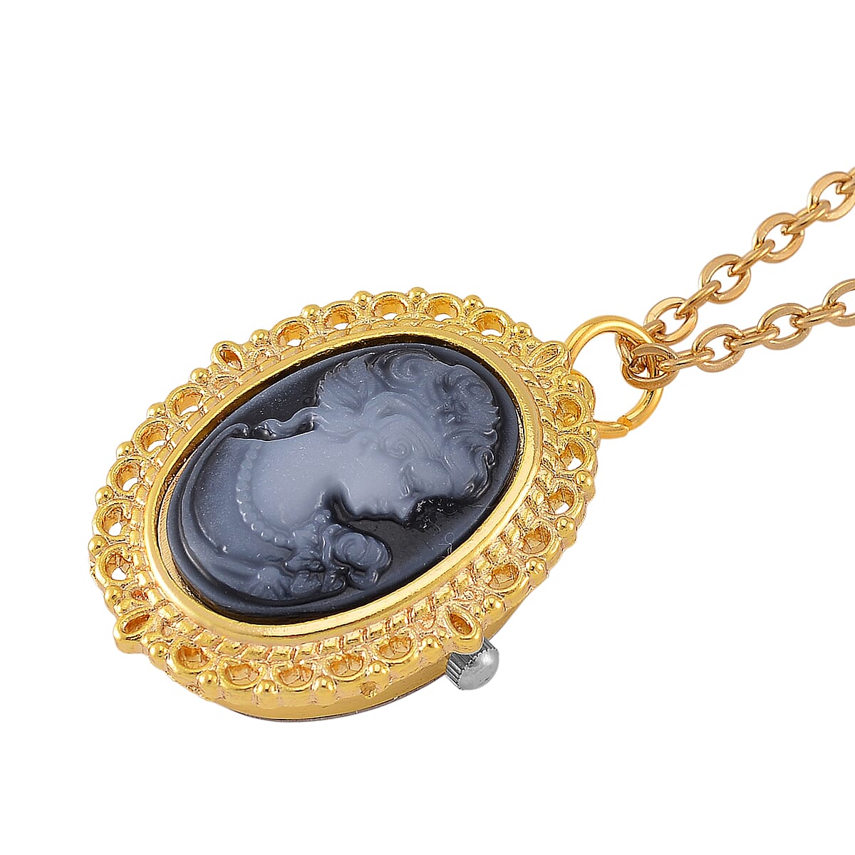Strada Cameo Japanese Movement Pocket Watch in Goldtone with ION Plated YG Stainless Steel Chain (36 Inches) 3.80 ctw image number 3