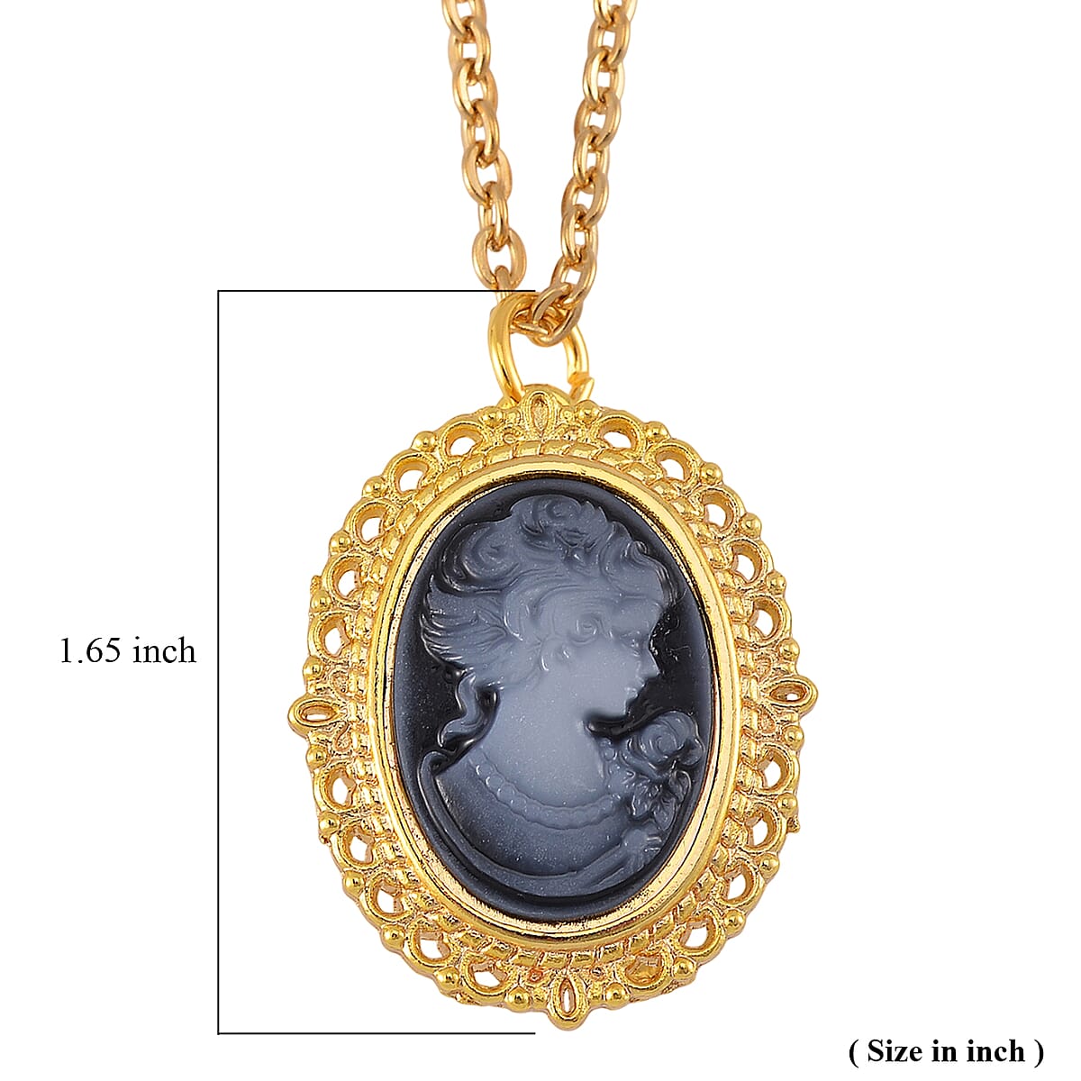 Strada Cameo Japanese Movement Pocket Watch in Goldtone with ION Plated YG Stainless Steel Chain (36 Inches) 3.80 ctw image number 6