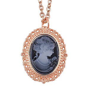 Strada Cameo Japanese Movement Pocket Watch in Goldtone with ION Plated RG Stainless Steel Chain (36 Inches) 3.80 ctw