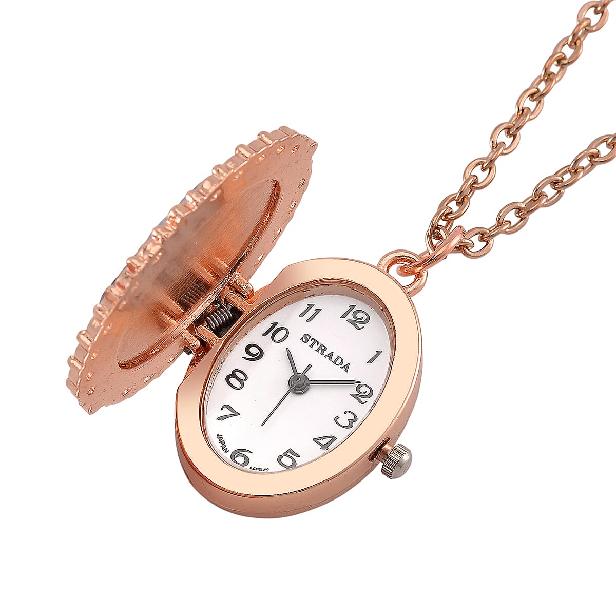 Strada Cameo Japanese Movement Pocket Watch in Goldtone with ION Plated RG Stainless Steel Chain (36 Inches) 3.80 ctw image number 2