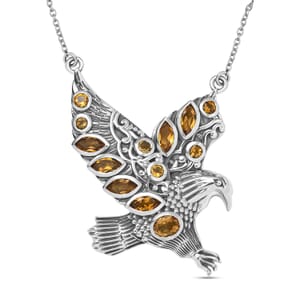 Indian Artisan Crafted AAA Brazilian Citrine 2.15 ctw Eagle Necklace in Sterling Silver 20 Inches