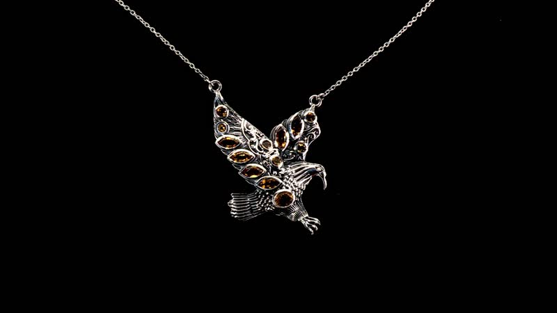 Indian Artisan Crafted AAA Brazilian Citrine 2.15 ctw Eagle Necklace in Sterling Silver 20 Inches