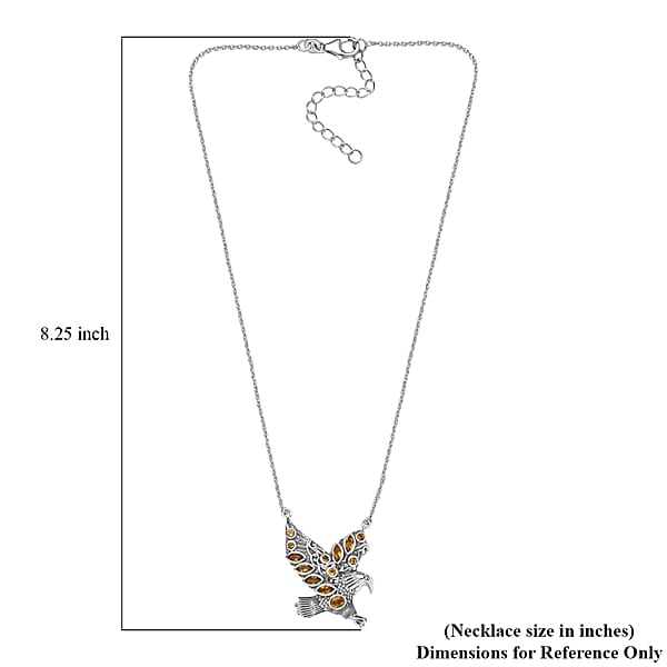 Indian Artisan Crafted AAA Brazilian Citrine 2.15 ctw Eagle Necklace in Sterling Silver 20 Inches