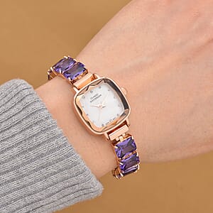 Classic Succession Austrian Crystal Miyota Japanese Movement Watch with Simulated Purple Diamond Strap in Rosetone and Stainless Steel Buckle 12.00 ctw