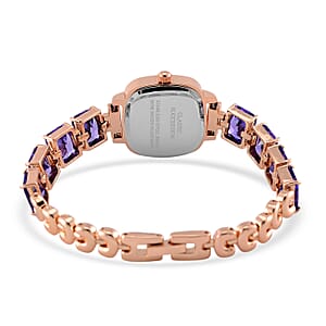 Classic Succession Austrian Crystal Miyota Japanese Movement Watch with Simulated Purple Diamond Strap in Rosetone and Stainless Steel Buckle 12.00 ctw
