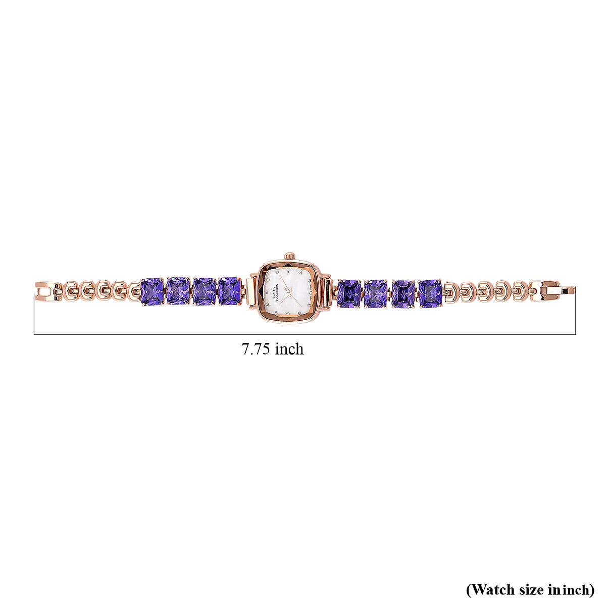 Classic Succession Austrian Crystal Miyota Japanese Movement Watch with Simulated Purple Diamond Strap in Rosetone and Stainless Steel Buckle 12.00 ctw image number 4