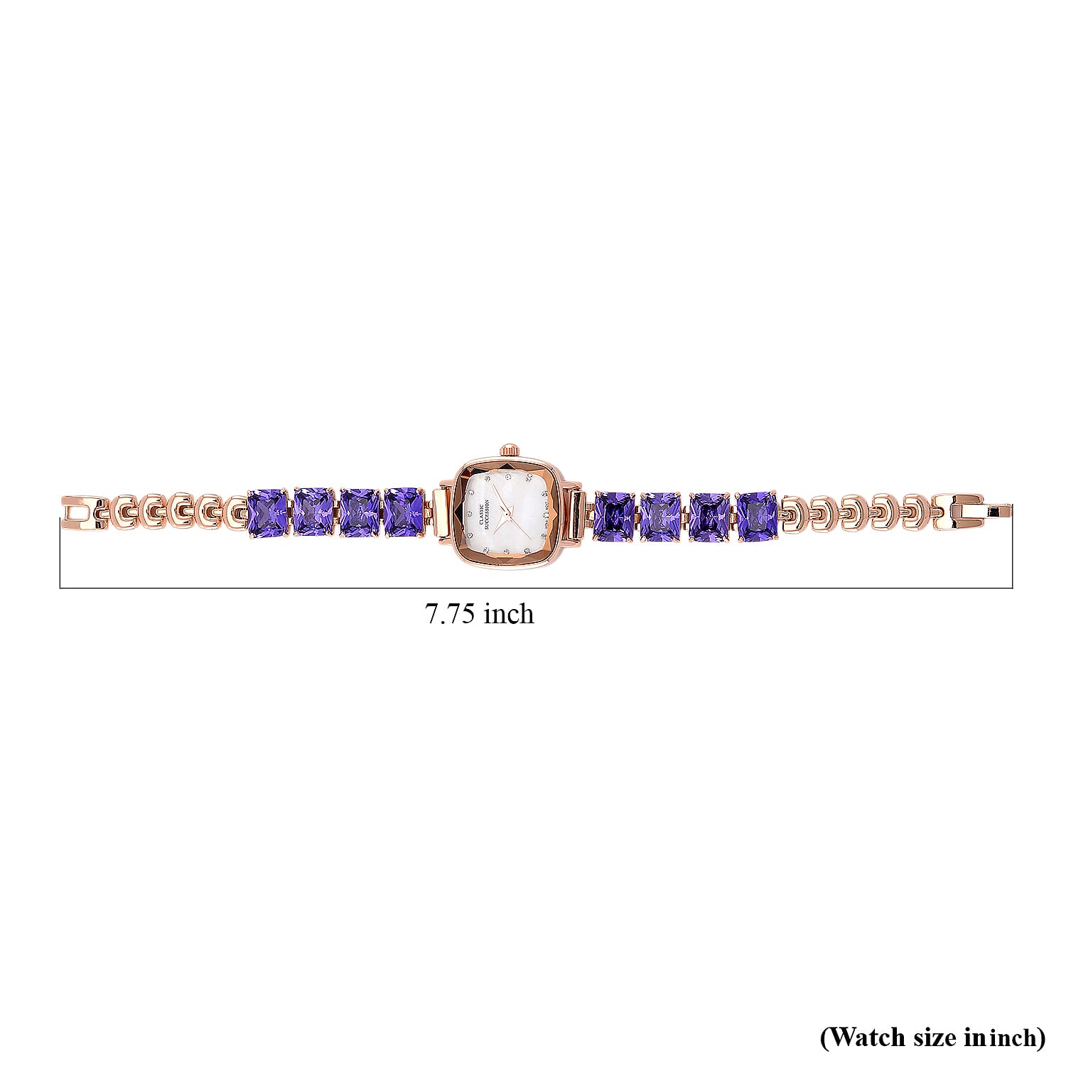 Classic Succession Austrian Crystal Miyota Japanese Movement Watch with Simulated Purple Diamond Strap in Rosetone and Stainless Steel Buckle 12.00 ctw