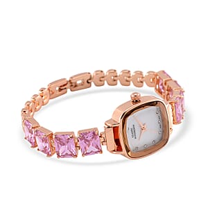 Classic Succession Austrian Crystal Miyota Japanese Movement Watch with Simulated Pink Diamond Strap in Rosetone and Stainless Steel Buckle 12.00 ctw