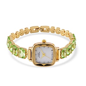 Classic Succession Austrian Crystal Miyota Japanese Movement Watch with Simulated Green Diamond Strap in Goldtone and Stainless Steel Buckle 12.00 ctw