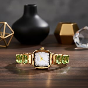Classic Succession Austrian Crystal Miyota Japanese Movement Watch with Simulated Green Diamond Strap in Goldtone and Stainless Steel Buckle 12.00 ctw