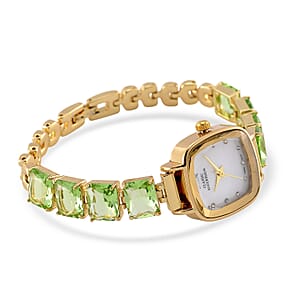 Classic Succession Austrian Crystal Miyota Japanese Movement Watch with Simulated Green Diamond Strap in Goldtone and Stainless Steel Buckle 12.00 ctw