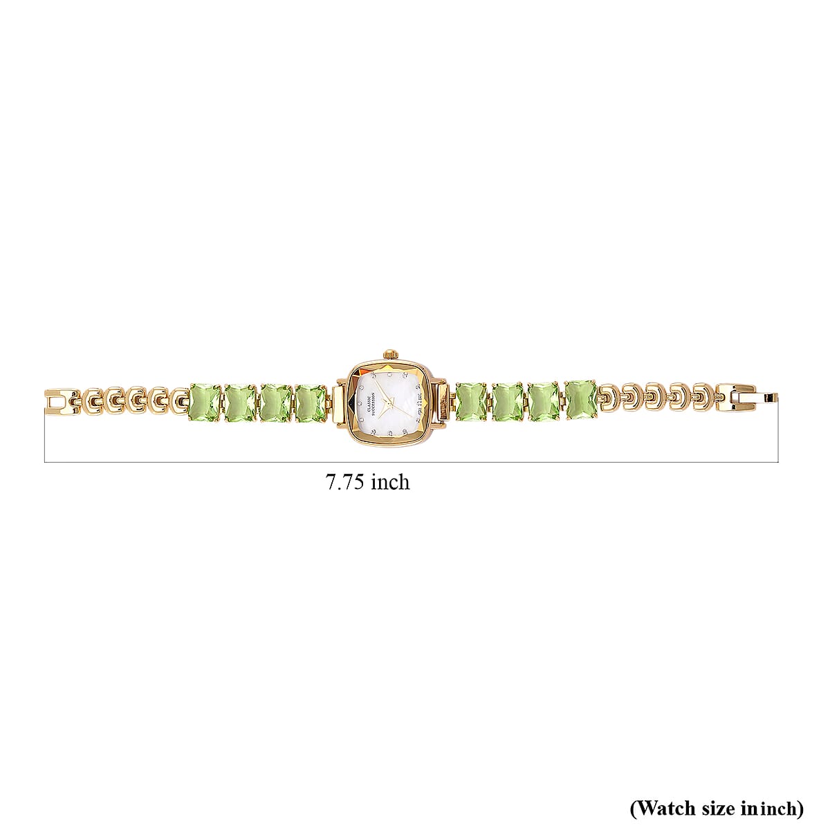 Classic Succession Austrian Crystal Miyota Japanese Movement Watch with Simulated Green Diamond Strap in Goldtone and Stainless Steel Buckle 12.00 ctw image number 5