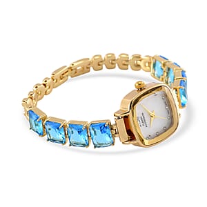 Classic Succession Austrian Crystal Miyota Japanese Movement Watch with Simulated Blue Diamond Strap in Goldtone and Stainless Steel Buckle 12.00 ctw