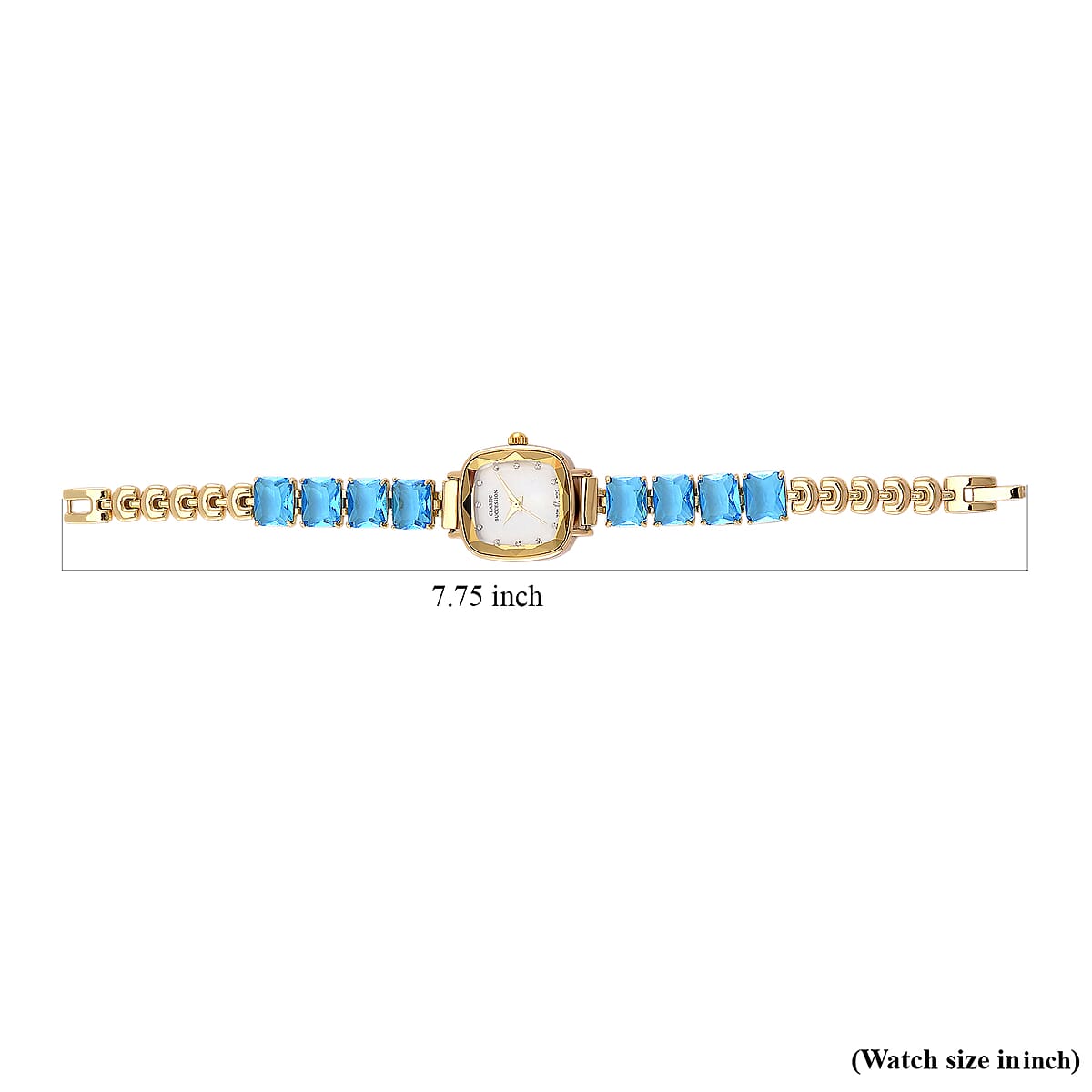 Classic Succession Austrian Crystal Miyota Japanese Movement Watch with Simulated Blue Diamond Strap in Goldtone and Stainless Steel Buckle 12.00 ctw image number 5