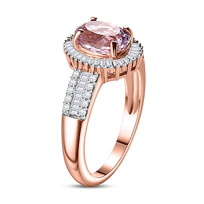 D'Joy Premium Martha Rocha Kunzite and Diamond 2.00 ctw Vintage Halo Ring in 18K Vermeil Rose Gold Over Sterling Silver (Size 10.0)