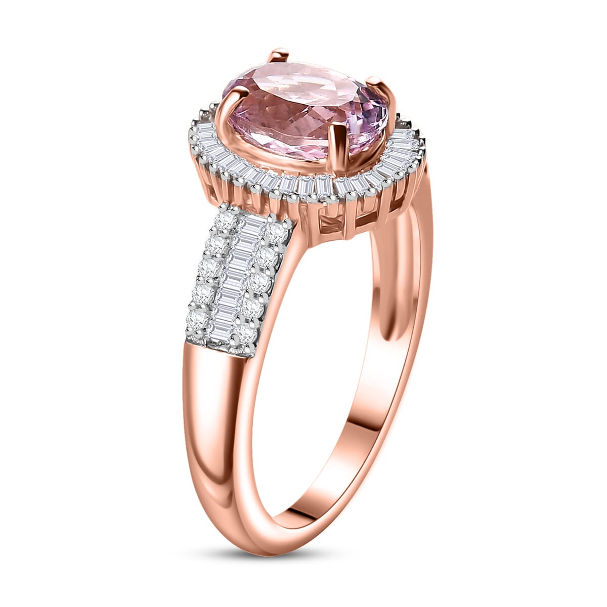 Premium Martha Rocha Kunzite and Diamond 2.00 ctw Vintage Halo Ring in 18K Vermeil Rose Gold Over Sterling Silver (Size 6.0) image number 3