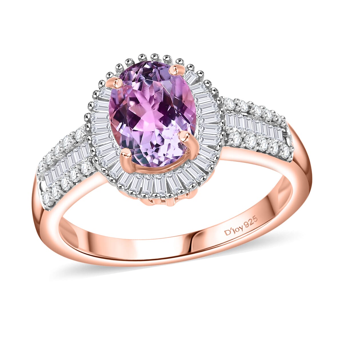 Premium Martha Rocha Kunzite and Diamond 2.00 ctw Vintage Halo Ring in 18K Vermeil Rose Gold Over Sterling Silver (Size 7.0) image number 0