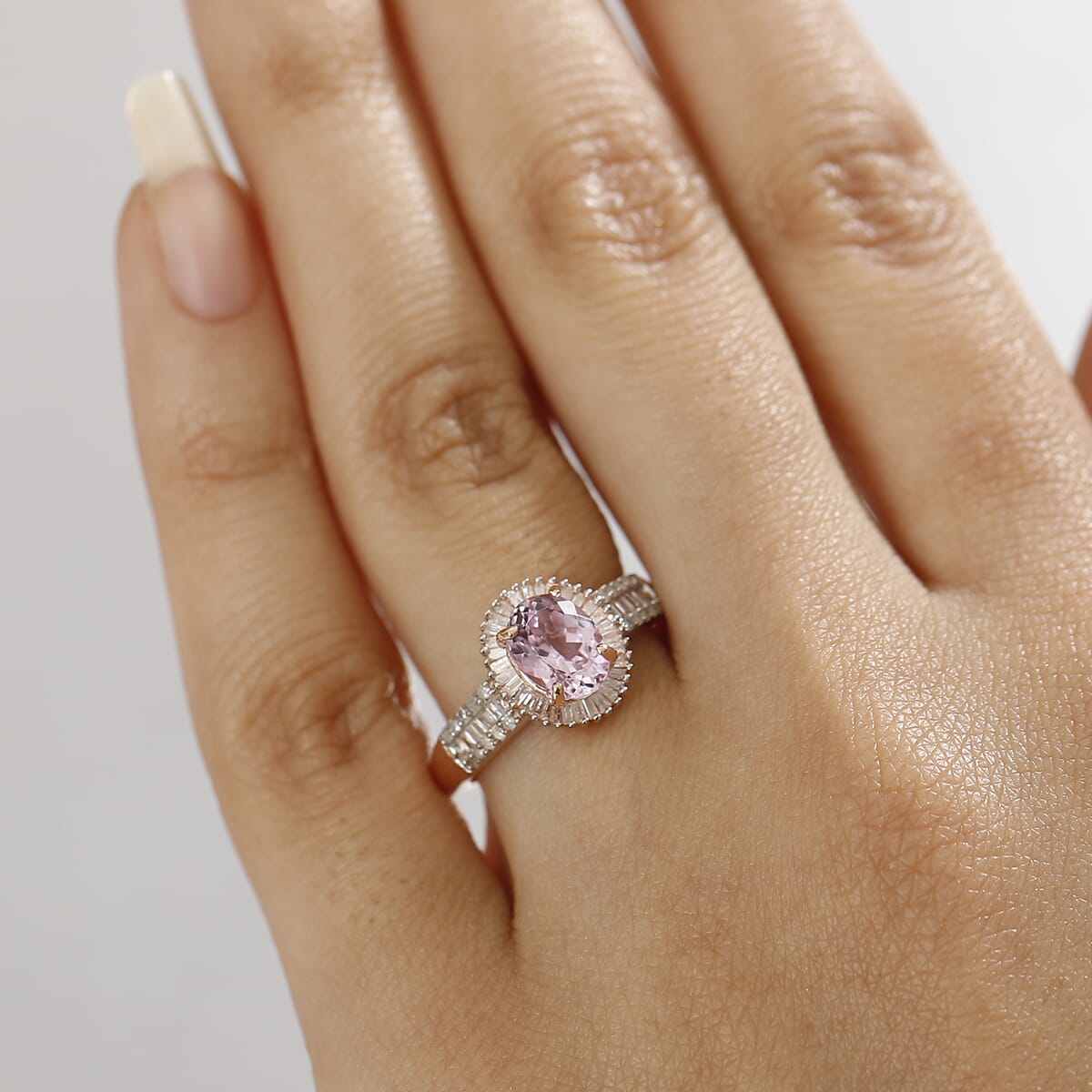Premium Martha Rocha Kunzite and Diamond 2.00 ctw Vintage Halo Ring in 18K Vermeil Rose Gold Over Sterling Silver (Size 7.0) image number 2